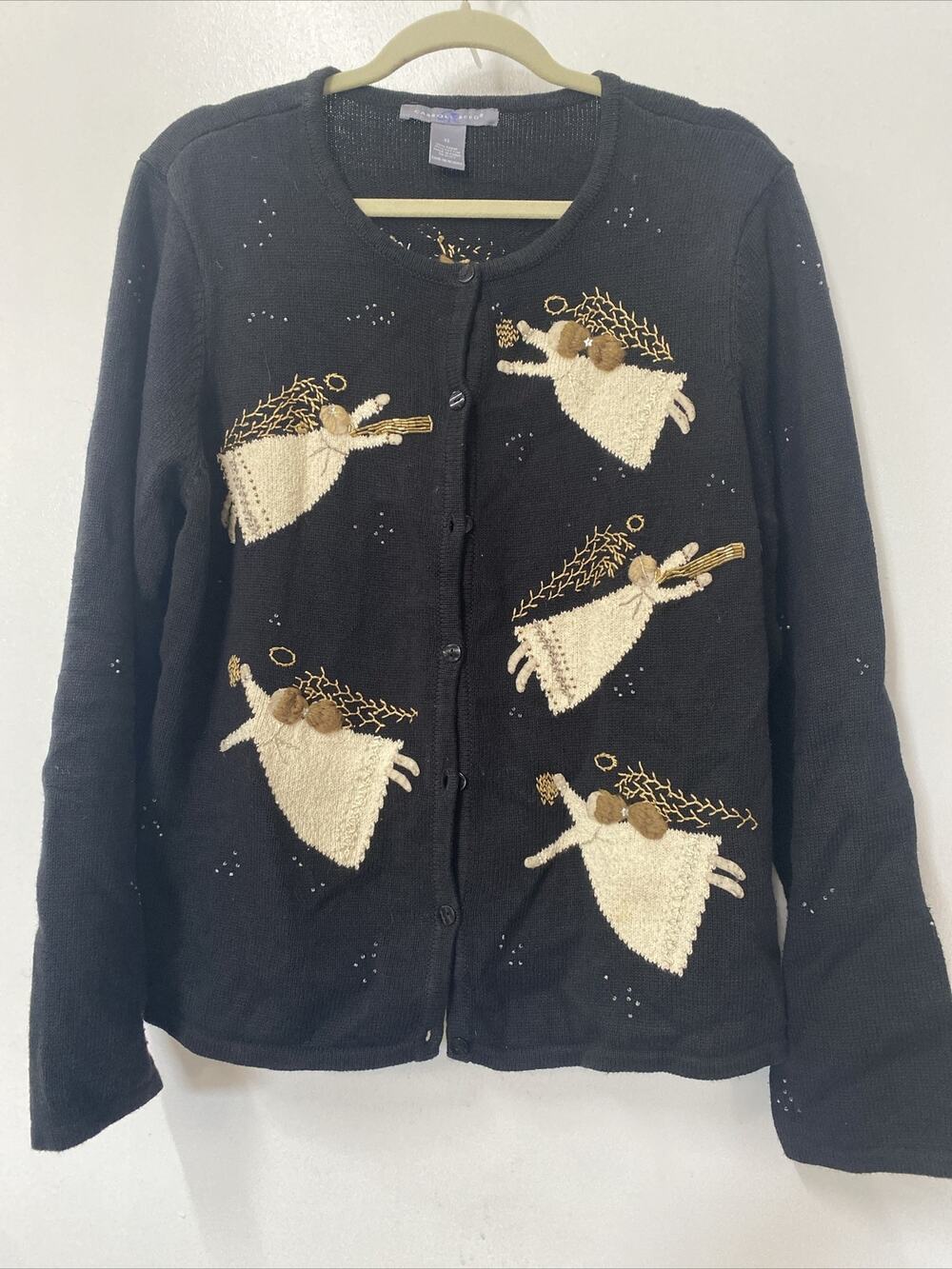 Carroll Reed Christmas Holiday Beaded Embroidered Angel Cardigan Sweater Sz XL